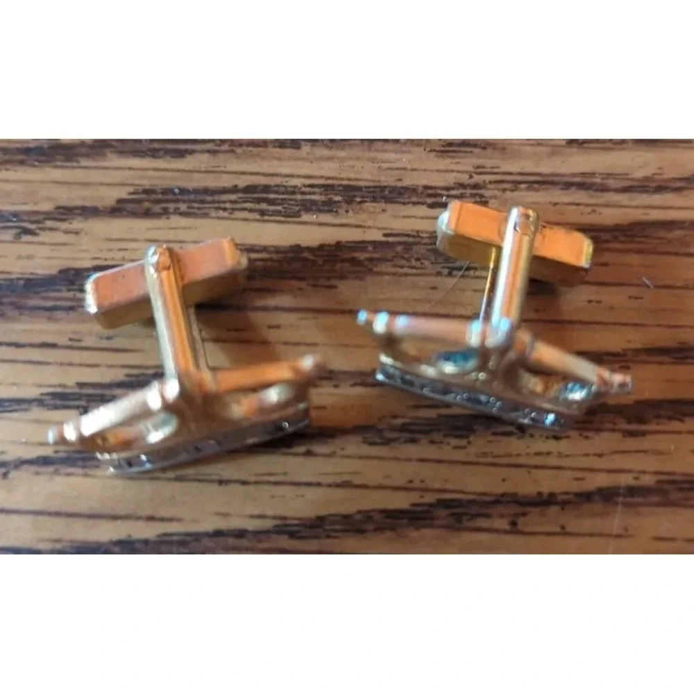 Vintage Anson Crown Cufflinks Rhinestone Gold Tone Crown King Retro Mens Jewelry